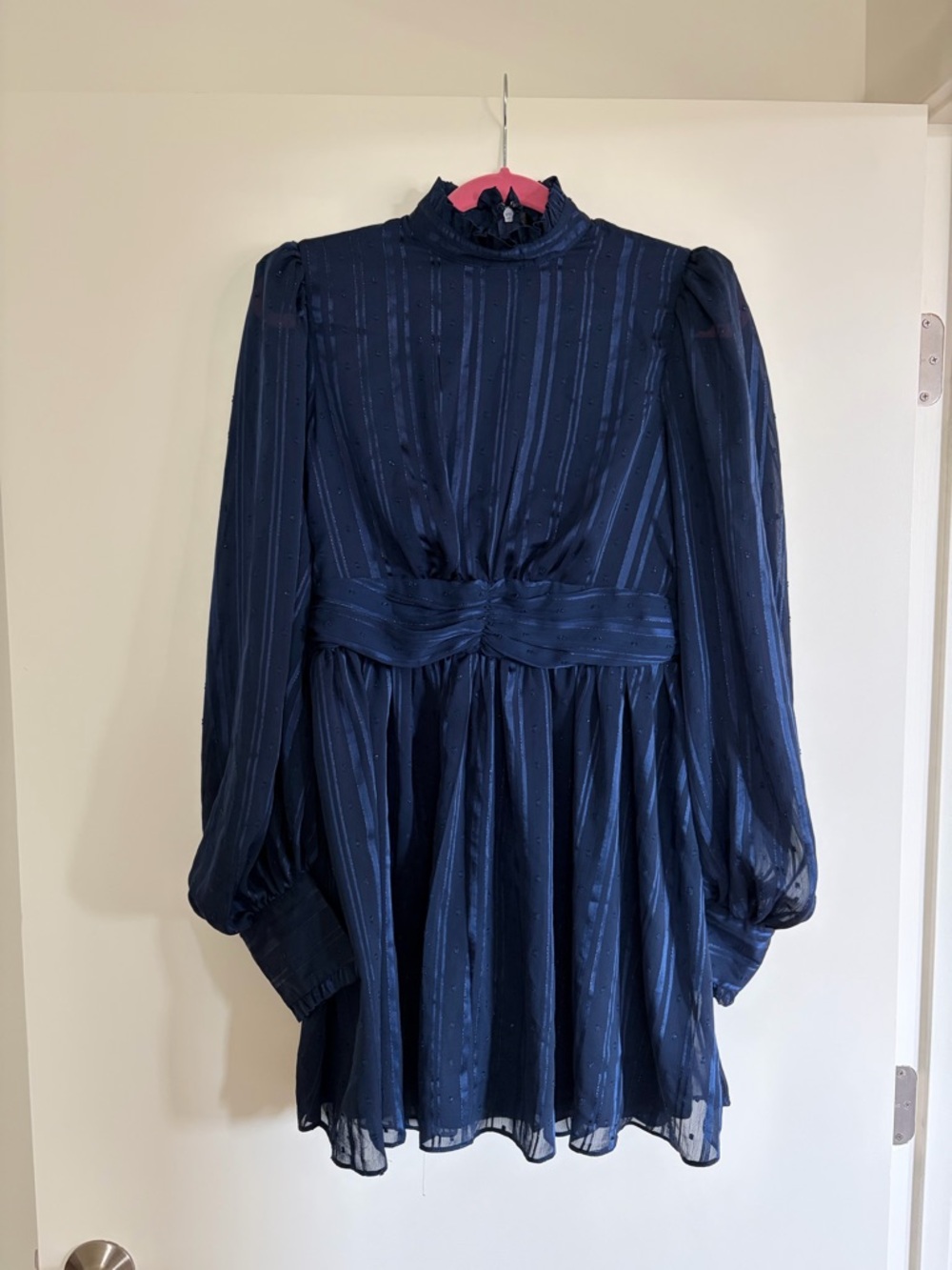 AQUA Navy Sheer Long Sleeve Mini Dress